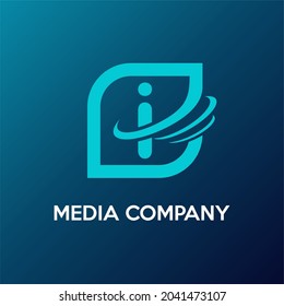 Carta inicial I con transmisión de frecuencia de señal de esfera para antena, difusión, medios de comunicación, información, comunicación, Internet, servicio móvil de la empresa Idea de logotipo moderno 