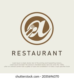 Initial Letter a With Spoon and Fork Icon for Restaurant, Catering, Cafe, Cafeteria, Food, Kitchen Retail Business Logo Design Concept	