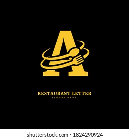 Initial letter A with spoon and fork for restaurant concept. letter A logo, fit for company and culinary business.