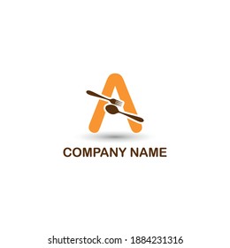 Initial letter A with spoon and fork for restaurant, catering, canteen, kitchen, cook logo design vector concept