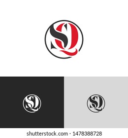 Initial Letter sq inside circle uppercase overlap modern logo design template. Suitable for business, consulting group company.