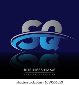 initial letter SQ logotype company name colored blue and grey swoosh design. vector logo for business and company identity.