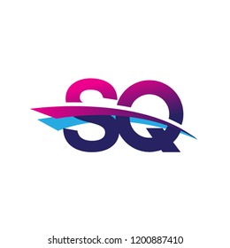 initial letter SQ logotype company name colored blue and magenta swoosh design. vector logo for business and company