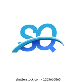 initial letter SQ logotype company name colored blue and swoosh design. vector logo for business and company identity.