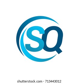 initial letter SQ logotype company name blue circle and swoosh design. vector logo for business and company identity.