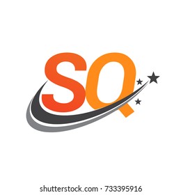 initial letter SQ logotype company name colored orange and grey swoosh star design. vector logo for business and company identity.