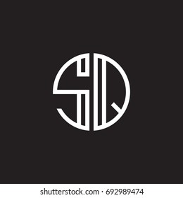 Initial letter SQ, minimalist line art monogram circle shape logo, white color on black background