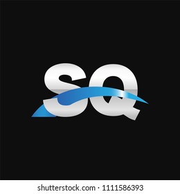 Initial letter SQ, overlapping movement swoosh logo, metal silver blue color on black background