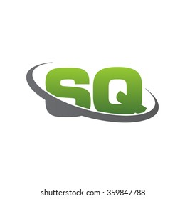 initial letter SQ swoosh ring company logo green gray