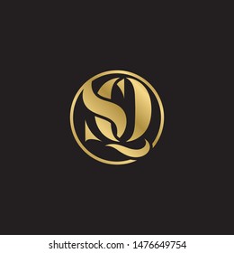 Initial letter sq uppercase modern logo design template elements. Gold letter Isolated on black  background. Suitable for business, consulting group company.