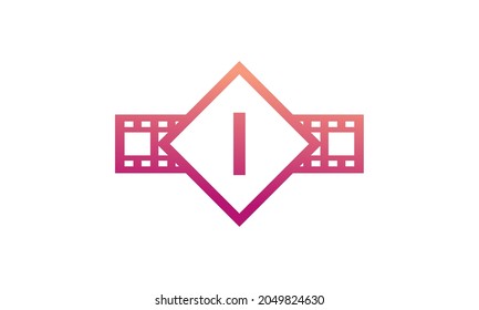 Letra inicial cuadrada I con tira de película de rayas reales para película película película película producción de cine inspiración de logotipo Studio
