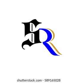 initial letter S,R black and blue color logo vector