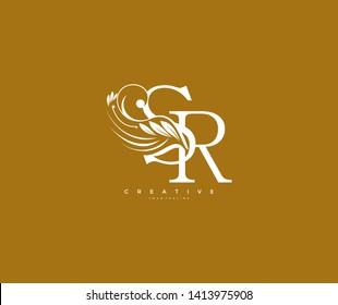 Initial Letter SR Linked Beauty Flourishes Monogram Gold Background