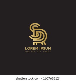 Initial Letter SR linked uppercase overlap modern gold logo vector design template. Suitable for business, consulting group company.
