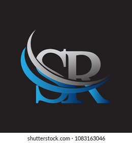 initial letter SR logotype company name colored blue and grey swoosh design. vector logo for business and company identity.