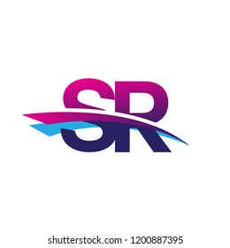 initial letter SR logotype company name colored blue and magenta swoosh design. vector logo for business and company