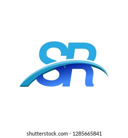 initial letter SR logotype company name colored blue and swoosh design. vector logo for business and company identity.