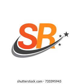 initial letter SR logotype company name colored orange and grey swoosh star design. vector logo for business and company identity.