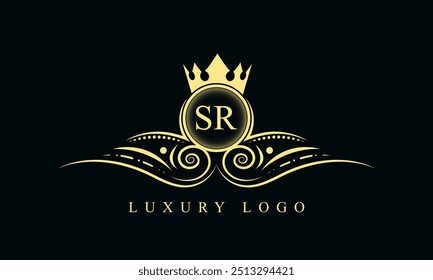 Initial letter SR luxury logo design. SR Luxurious Royal golden Logo design