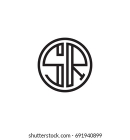 Initial letter SR, minimalist line art monogram circle logo, black color