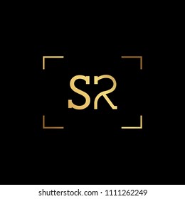 Initial letter SR RS minimalist art monogram shape logo, gold color on black background
