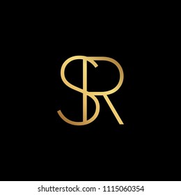 Initial letter SR RS minimalist art monogram shape logo, gold color on black background