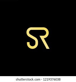 Initial letter SR RS minimalist art logo, gold color on black background.