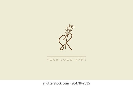 Initial letter SR Or RS Signature handwritten wedding botanical floral icon logo vector  design  illustration symbol