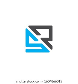 Initial letter SR, RS, SP or PS logo template with geometric square line art illustration in flat design monogram symbol