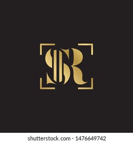 Initial letter sr uppercase modern logo design template elements. Gold letter Isolated on black  background. Suitable for business, consulting group company.
