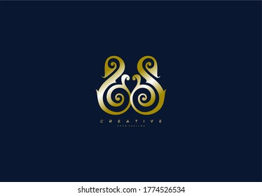 Initial Letter SS Linked Fancy Monogram Flourishes Golden Logotype