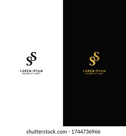 Letra inicial Elementos de plantilla de diseño de logotipo en mayúsculas vinculados por SS. Carta dorada aislada en el fondo negro. Letra negra aislada sobre fondo blanco. Adecuado para negocios, empresa de grupo de consultoría.