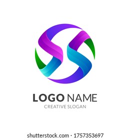 Letra inicial logotipo SS en forma de círculo, estilo moderno de logotipo 3d monograma