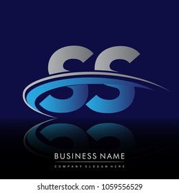 initial letter SS logotype company name colored blue and grey swoosh design. vector logo for business and company identity.