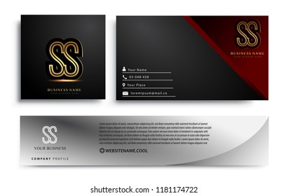 initial letter SS logotype company name colored gold elegant design. Vector sets for business identity on black background.