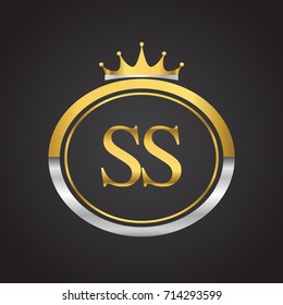 initial letter SS logotype company name with oval shape and crown, gold and silver color. vector logo for business and company identity.
