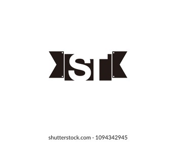 Initial letter st black ribbon logo design