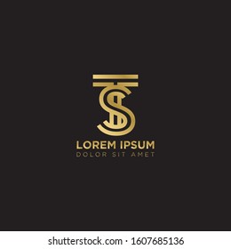 Initial Letter ST linked uppercase overlap modern gold logo vector design template. Suitable for business, consulting group company.