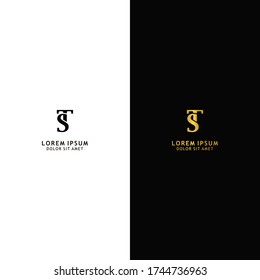 Initial letter ST linked uppercase logo design template elements. Gold letter isolated on black background. Black letter isolated on white background. Suitable for business, consulting group company.
