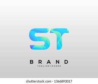 Initial letter ST logo with colorful background, letter combination logo design for creative industry, web, business and company. - Vector