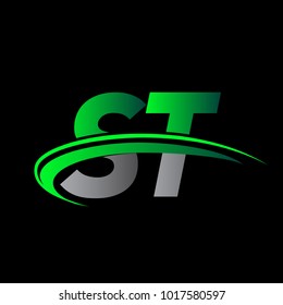 initial letter ST logotype company name colored green and black swoosh design. vector logo for business and company identity.