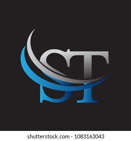 initial letter ST logotype company name colored blue and grey swoosh design. vector logo for business and company identity.