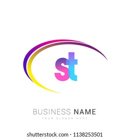 initial letter ST logotype company name, coloreful and swoosh design. vector logo for business and company identity.