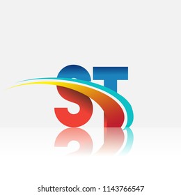 initial letter ST logotype company name colored red and blue and swoosh design. vector logo for business and company identity.

