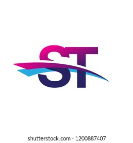 initial letter ST logotype company name colored blue and magenta swoosh design. vector logo for business and company