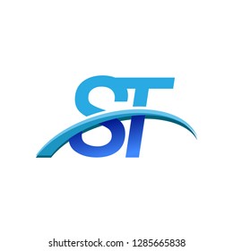 initial letter ST logotype company name colored blue and swoosh design. vector logo for business and company identity.