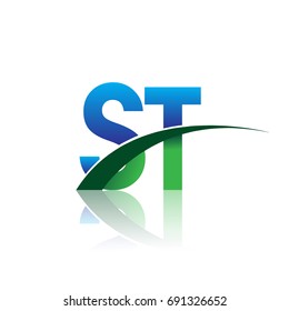 initial letter ST logotype company name colored blue and green swoosh design. vector logo for business and company identity.
