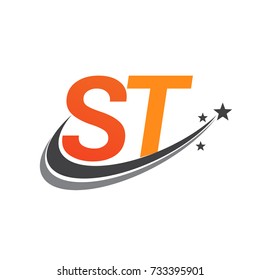 initial letter ST logotype company name colored orange and grey swoosh star design. vector logo for business and company identity.