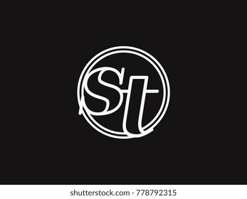 Initial letter st lowercase outline inside the circle logo template white on black background