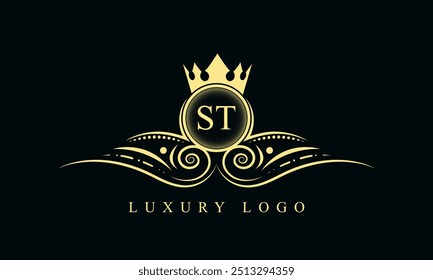 Initial letter ST luxury logo design. ST Luxurious Royal golden Logo design